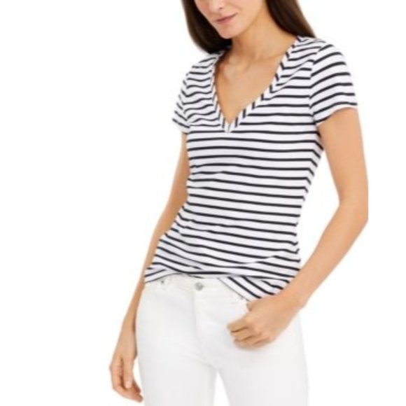 INC International Concepts Tops - INC Striped Basic T-Shirt White Black - NWT - Size Medium